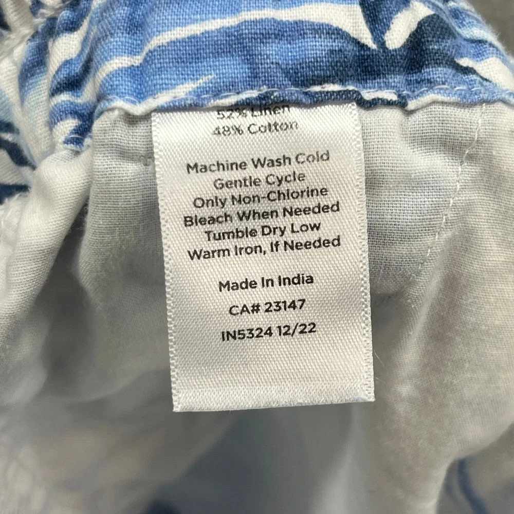 Talbots Shorts Women S Blue White Linen Blend Tropical Coastal Resort Drawstring